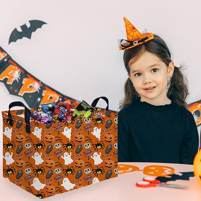 Halloween Ghost thriller basket,Empty Halloween basket,Horror and thriller decor,Trick or Treat Box for Boys and Girls,Horror decor(Spider ghost)