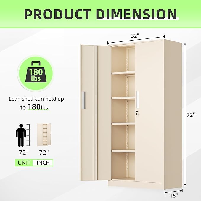 Crownland 72" Metal Storage Cabinet, Lockable Garage Storage Cabinets, High Office Cabinet with Adjustable Shelves for Garage, Home Office, Classroom, Pantry, File(Warm Grey-Narrow Size)