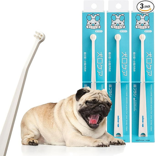 MIND UP Dog Toothbrush with Micro Head, 15° Angled Handle for Ultra-Small Dogs, Pet Toothbrush for Back Teeth & Hard-to-Reach Areas, Made in Japan, 3EA