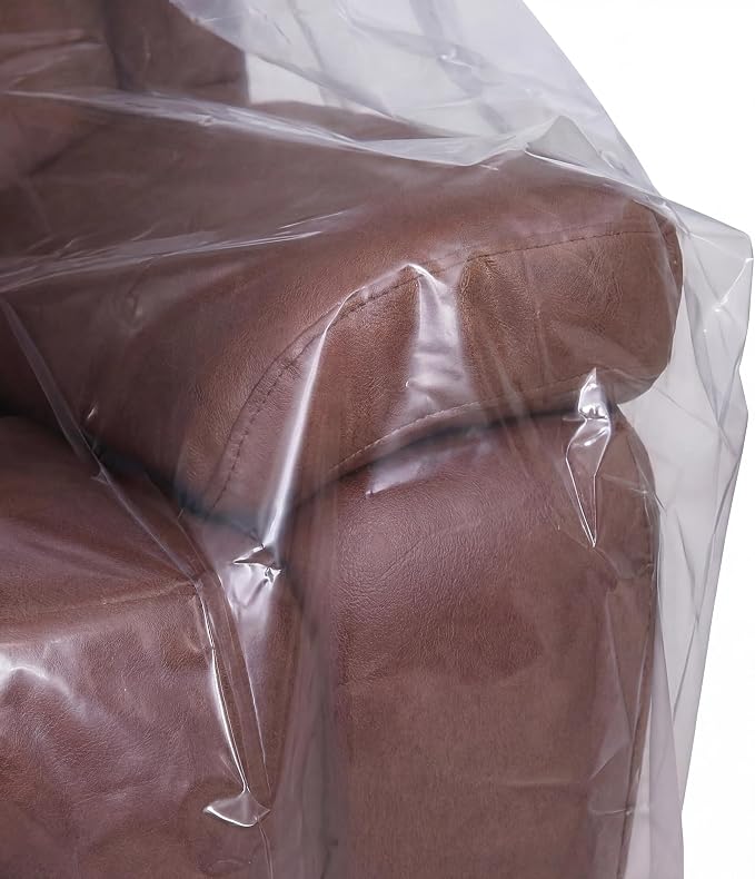Wowfit 4mil Couch Cover for Moving, Clear Sofa Storage Bag, 92Wx42Dx62/41H | With Tape Strips & Labels, Heavy Duty, Tear-Resistant, Waterproof, Reusable, Oversized/3-Seat Sofa, Long-Term Garage Storage