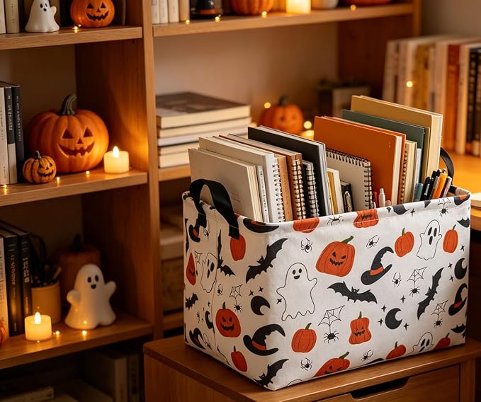 Rectangle Storage Basket with Handles,Collapsible Storage Bin,Books Box,Gift Basket(Original Halloween)
