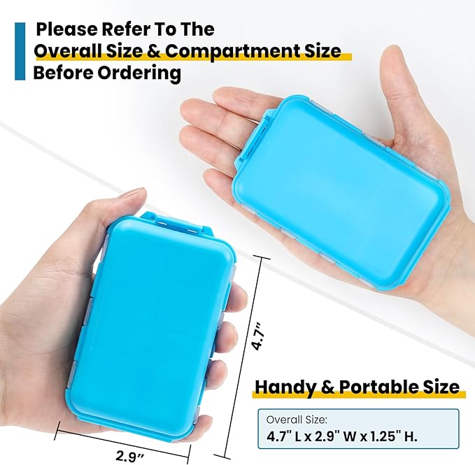 14 GRIDS Travel Pill Organizer Box with Labels - Travel Medicine Case Kit - Pocket Daily Pharmacy Container - Travel Medication Holder Dispenser for Fish Oil Vitamin Supplement Storage - Blue