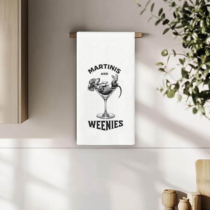 Funny Dachshund Kitchen Towels, Wiener Dog Lovers Home Bar Towels, Martinis Lovers Gifts, Dachshund Decor, Dog Hand Towels 16x24, Martini and Weenies