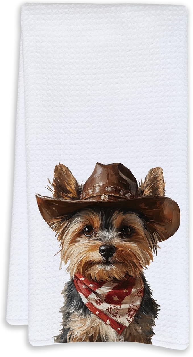 Cabana Bro Yorkshire Terrier Gifts Kitchen Towels, Yorkie Gifts for Women Decorative Hand Towels for Bathroom, Funny Western Cowboy Yorkshire Terrier Dish Tea Towels for Kitchen, 16x24 Inch