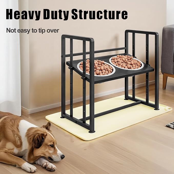 INGIORDAR Dog Bowls Elevated Height Adjustable Raised Dog Bowl Feeding Mat | Metal Pet Food Feeder Dish Station Non-Slip Dog Bowl Stand Stainless Steel Food Water Bowl