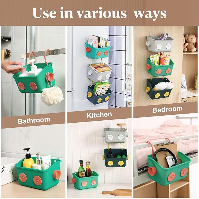 Bath Toy Storage Organizer Basket, 3 Pack Cute Robot Bathtub Shower Toy Organizer, Wall Mounted Hanging Bath Toy Holder with Hooks, for Tub Laundry