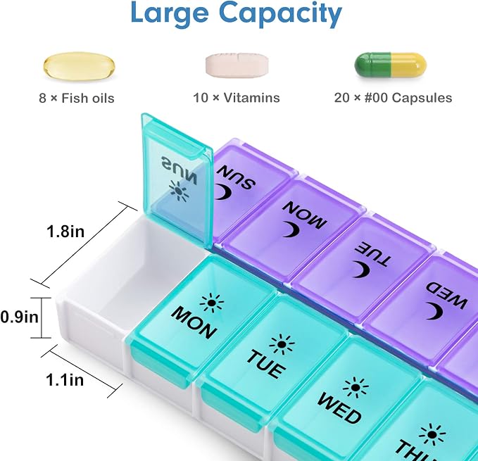 DANYING Large Pill Organizer 2 Times a Day, Weekly Pill Box 2 Per Day, AM PM Pill Case, Pill Container 7 Day, Vitamin Case Twice a Day