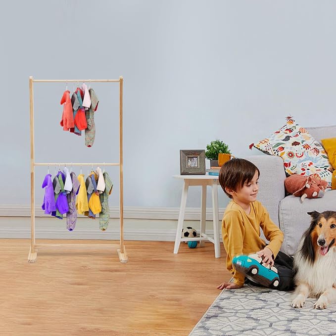 Garment Racks, Wooden Children Garment Clothes Rack, Armoire Display Stand Pet Cloth Organizer,Hanging Rack, Load bearing Capacity 66.13lbs, Display And Store Children'S or Pets' Clothing
