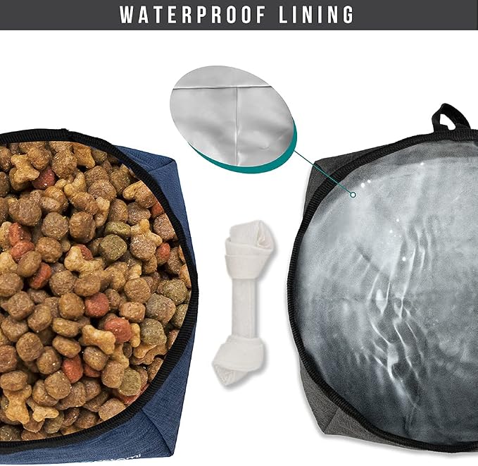 PetAmi Travel Dog Food Bag Pet Collapsible Dog Bowls Set, Dog Kibble Bag, Pet Food Water Bowls for Dogs Cats, Foldable Waterproof Dog Camping Bowls Cup Dish Accessories for Hiking, Navy & Gray