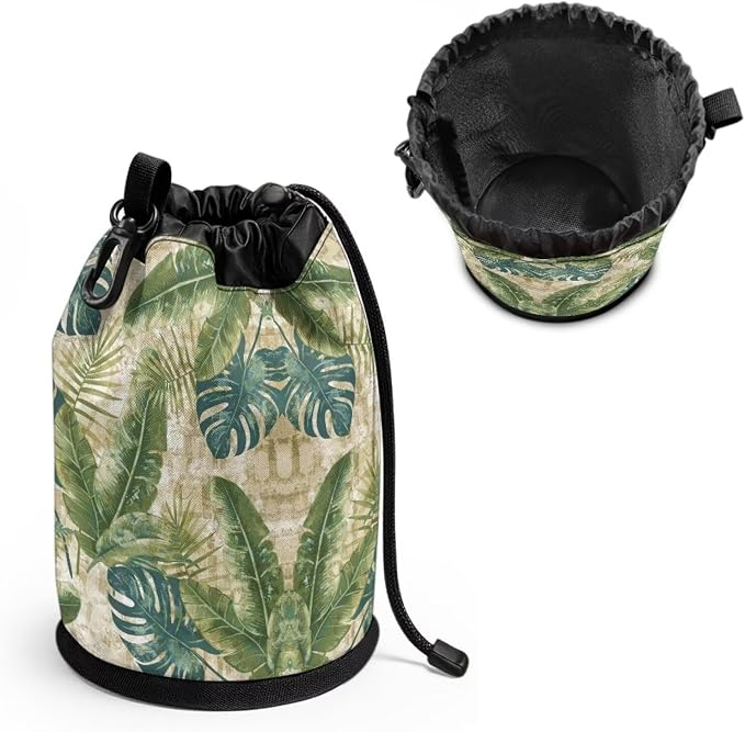 Tropical Leaf Clothespin Holder Bag, Drawstring Closure Laundry Accessory Organizer, Portable Peg Storage Pouch for Drying Rack, Perfect for Home, Camping & Travel