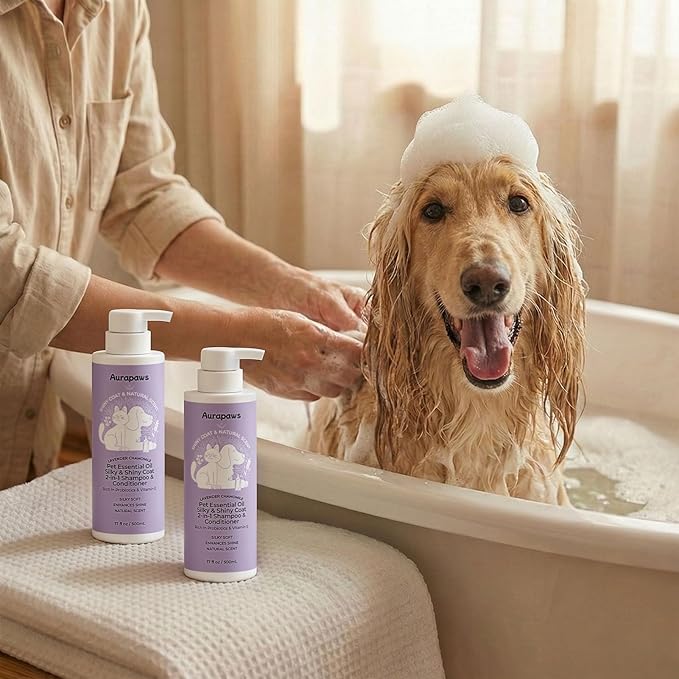 2-in-1 Dog Shampoo and Conditioner, Probiotic Pet Shampoo for Moisturizing & Detangling, Smooths Dry, Frizzy Coats, Dog Grooming Shampoo for Long and Short-Haired Coat Care, 17oz, 2-Pack