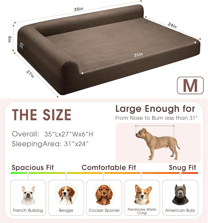 Gel Memory & High-Density Foam Orthopedic Dog Bed 35x27x6 Medium | | Double Waterproof Cover | Machine Washable | Non-Slip Base | Fur-Resistant Tech Fabric