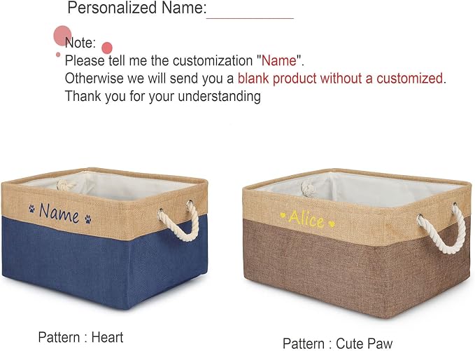 Personalized Pet Dog Toy Storage Foldable Bin Basket, Colorful Font Customized Pet's Name Box Organizer for Dog Toys、 Apparel & Accessories, with Weave Rope Handle(paw Blue-l)
