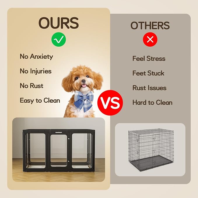 Jalove 30" H Clear Acrylic Dog Playpen Indoor, Easy Assemble Whelping Crate | Ideal for Small to Medium Dogs,Relieves Pet Anxiety, 10PCS for Rabbit Transparent Pet Pen, Kennel Cage Enclosure, Black