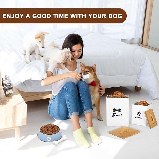 Dog Treat Container 2PCS, Dog Food Storage Container with Lids Airtight, Dog Treat Jars for Kitchen Counter-7+3Lbs, Small Dog and Cat Cookie Jar for Storage, Pet Treat Container (Upgraded) White