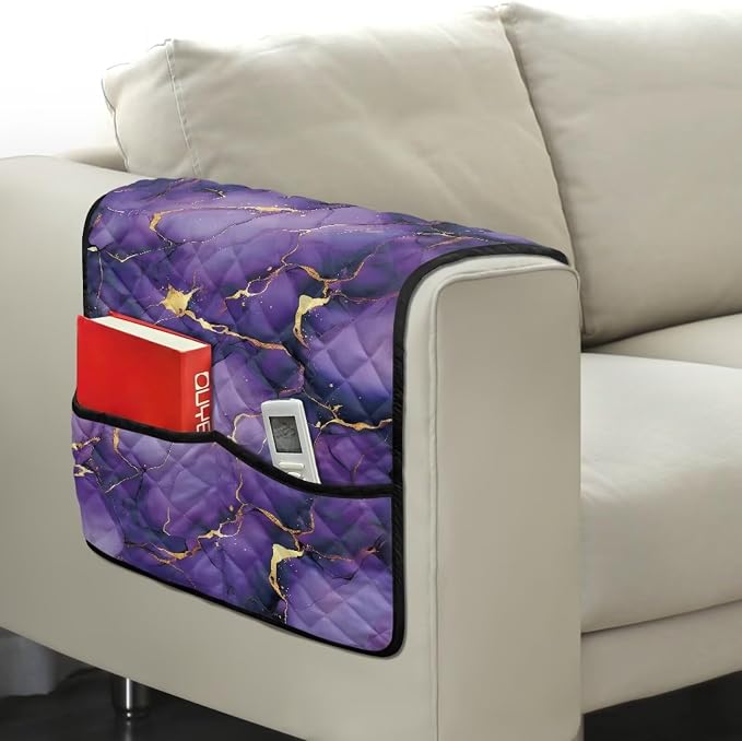 Purple Marble Sofa Armrest Cover Anti-Stain Dustproof Armchair Slipcovers Sofa Arm Cover, Removable Washable Stretch Armchair Slipcovers Universal Stylish Couch Covers