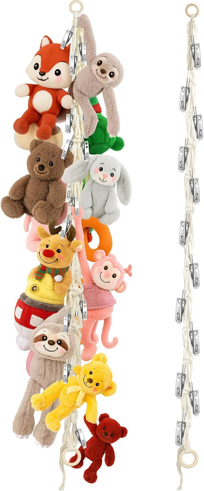 Stuffed Animal Storage Hammock Corner Hanging Stuffed Animal Holder | Boho Stuffed Animal Organizer Chain with 20 PCS Metal Clips for Hanging Hats Socks Holiday Cards