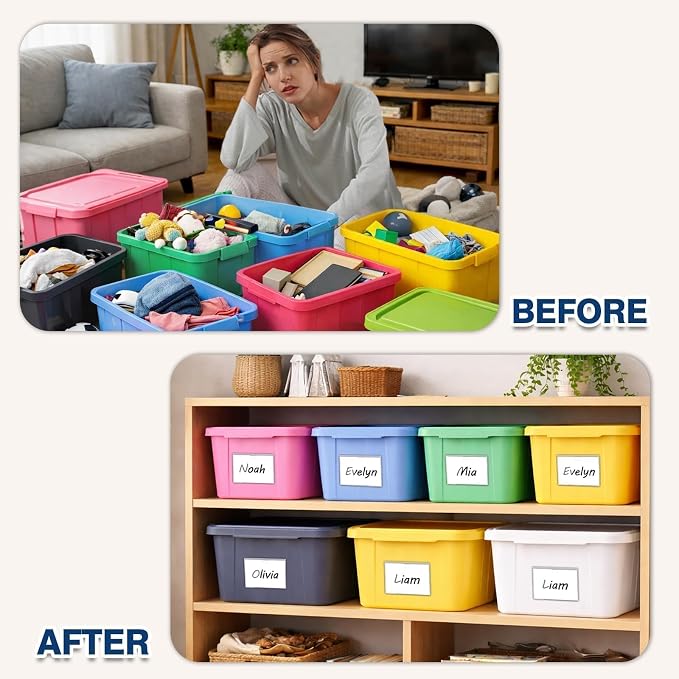 H4D 48 Pack labels for Storage Bins, 3" x 5" Plastic Clear Adhesive Pockets | Top-Open Index Card Holder, Waterproof & Removable Labels for Storage Bins, Totes, Containers, Shelves & Library Organization