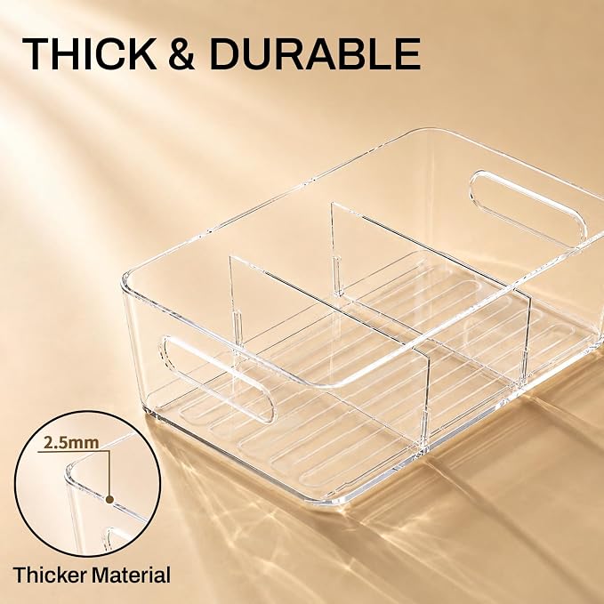Mpotmiy 8-Pack Pantry Organizers and Storage, Clear Fridge Organizer Bins | Clear stackable plastic bins with removable dividers for packets, snacks, pouches and spices in pantry, fridge or freezer.