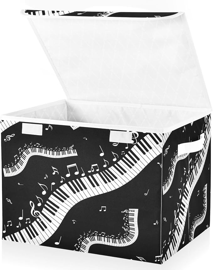 Piano Music Note Storage Bins with Lids Large Storage Basket with Handles Foldable Fabric Storage Box Organizer for Clothes Closet Cabinet Home Office Bedroom