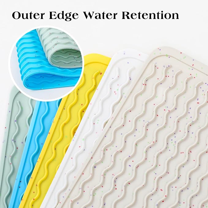CAKETIME 2 Pack Colorful Silicone Dish Drying Mat for Kitchen Counter Multiple Usage for Cooking Grilling Under Sink Office Cute Accessories Appliances Pioneer Woman Stuff Extra Large 18"x16" Blue
