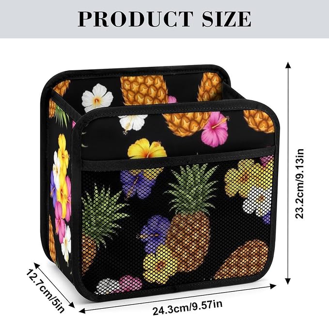 Car Seat Back Hanging Bag Backseat Organizer with Adjustable Buckle, | Tropical Plants Pineapple Funny Floral, Automotive Interior Storage Pouch PU Leather, Universal Fit for Vehicle Truck