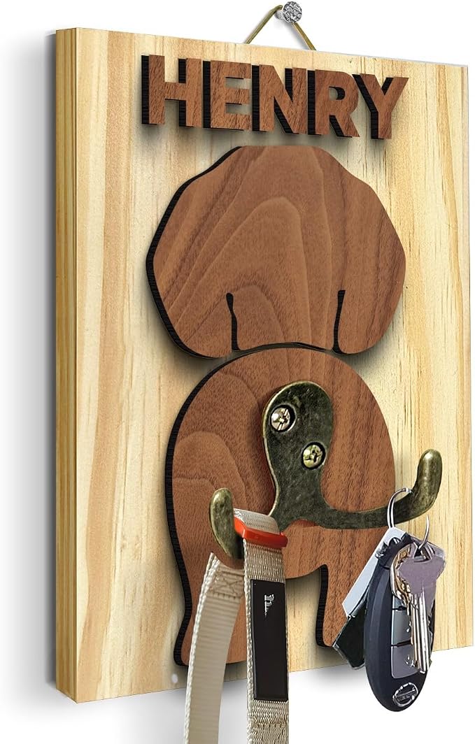 Personalized Dog Leash Holder, Custom Dog Butt Harness Wall Hanger Organizer with Name, Hooks for Leashes, Keys, Collars, Funny Leash Rack Wall Mount for Entryway, Gift for Pet Lovers, Home Décor