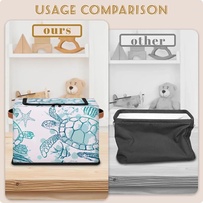 Sea Turtle Ocean Storage Bins With Zipper Lid, Collapsible Trunk Organizer, Car Organizers and Storage Bins with Lids, Decorative Storage Boxes with Handle, Home Storage Baskets for Organizing