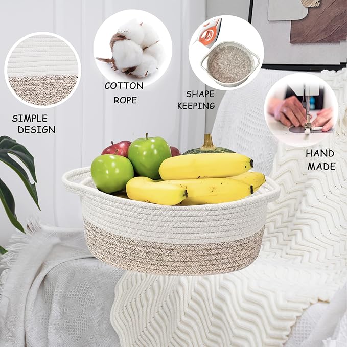 COMFY-HOMI Round Rope Basket with Handles for Shelves,Toys,Book, Cloth Storage Baskets for Organizing Toy Decorative Organizer for Living Room, Bathroom
