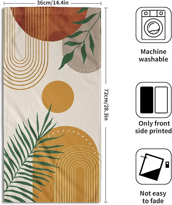 Giwawa Boho Leaves Hand Towels Set of 2 Yellow Mid Century Soft Absorbent Decorative Dish Guest Towel for Spa Gym Hotel Home Bath Kitchen Decor