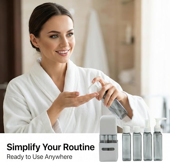 4 in 1 Travel Dispenser Bottle Refillable 4 in 1 Travel Dispenser 60ml Travel Bottles Leakproof Travel Size Containers for Toiletries Shampoo Lotion Gray