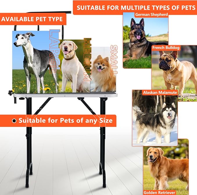 LEIBOU 36-inch Height Adjustable(23''~33.8'') and Foldable Pet Dog Grooming Table with Grooming Arm & 2 Noose for Dog Cat Pet Grooming Maximum Capacity Up to 260lbs