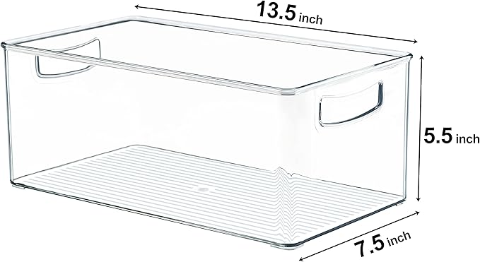 Hudgan 4 Pack Straight Sides Stackable Pantry Organizer Bins for Home Edit - 13.5''L x 7.5''W x 5.5''H