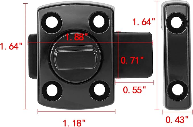 3 Set Black Rotate Bolt Gate Latches,Enhanced Security for Doors | Zinc Alloy Cabinet Lock,Pet Door Lock, for Drawer,Storage Box,Locker,Closet,Pet Cage,Wine Cabinet,Protect Privacy