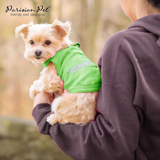Parisian Pet Dog Shirt – 100% Cotton Shirts for Small Dogs – Green Sleeveless Puppy Clothes – Lightweight and Breathable Pet Apparel – Soft Funny Dog Clothes - Stretchy T Shirts for Dogs