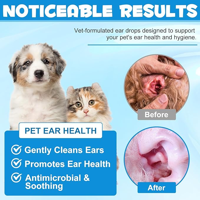 NenMaoKeNu 2 Pack Cat & Dog Ear Infection Treatment Drops, Ear Cleaner to Soothe and Relieve Itchness, with 1% Hydrocortisone for Dog Ear Infections, Prevents Inflammatio, Treats Ear Infections