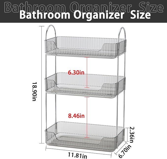 shuang qing 3 Tier Bathroom Counter Organizer Countertop Storage, Cosmetics Skincare Shelf Organizer, Makeup Organizer Perfume for Dresser Vanity Tray, Spice Rack Organizer for Kitchen - Gray
