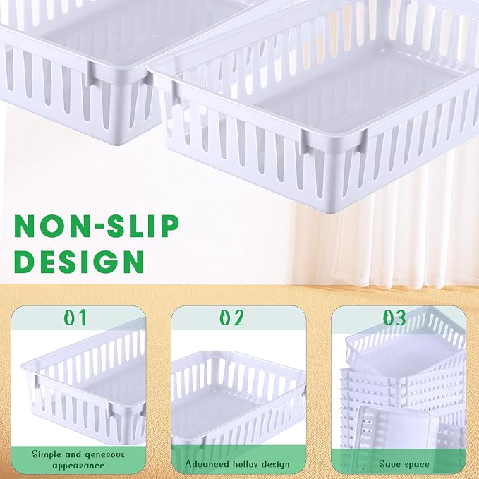 Boao 48 Pieces Plastic Baskets for Organizing 10.24 x 6.5 x 2.36 Inch Rectangular Storage Trays Plastic Organizer Bins Rectangle for Classroom Organization(White)