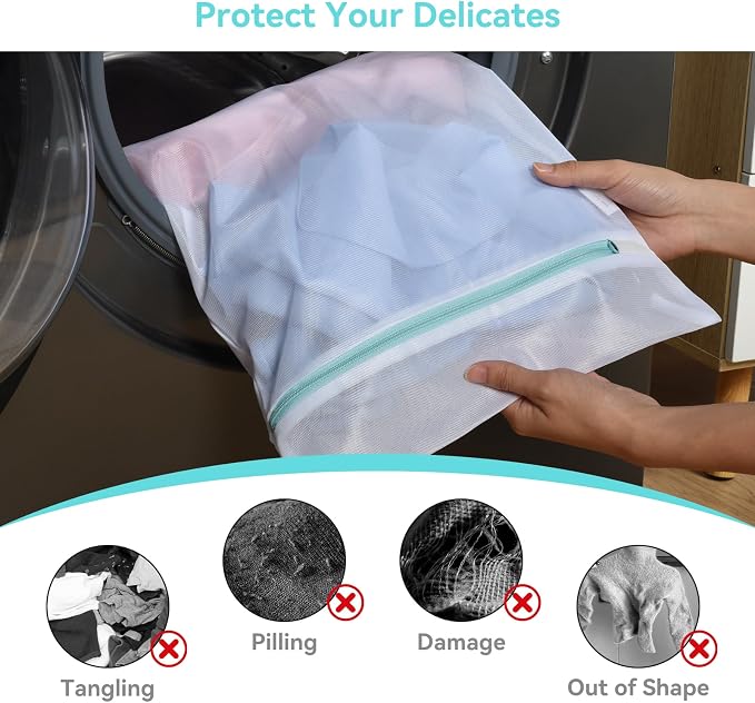 OTraki Mesh Laundry Bag for Delicates 12x16 inch Small Laundry Wash Bags for Washing Machine with Reinforced Zipper for Delicates Bra Socks Underwear, Don't Drying, Melting 140-176℉ White | for Washing Machine with Reinforced Zipper for Delicates Bra S...