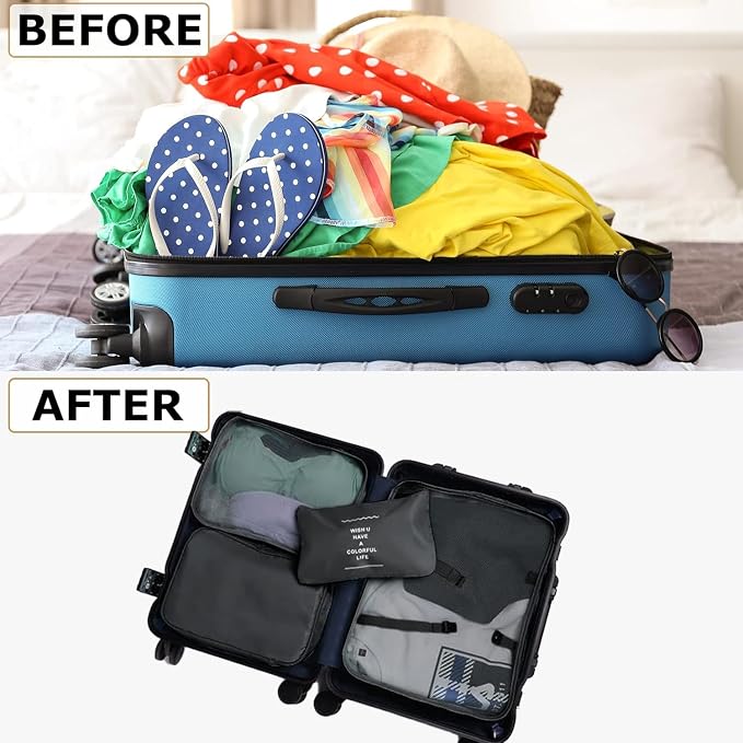 LANSKLBD 6/8 Set Packing Cubes for Suitcases Travel Luggage Packing Organizers,Travel Accessories Essentials Luggage Organizer with Shoe/Tioletry/Laundry Bag (Black, 6 set)
