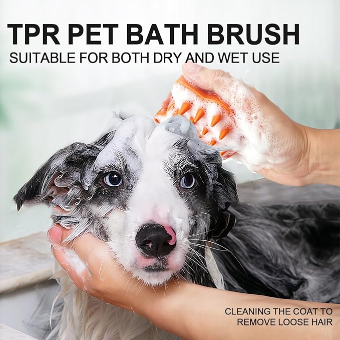 Orange Cat-Shaped Dog Bath Brush Dog Washing Brush Soft TPR Massage Shampoo Brush Pet Grooming Cleaning Tool for Small Medium Dogs and Cats Gentle Remove Loose Hair Deep Cleansing