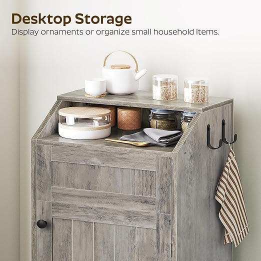 YATINEY Trash Cabinet, Freestanding Trash Can Cabinet, Wooden Recycling with Flip Door, 10 Gallon Hidden Kitchen Garbage Can for Kitchen, Living Room, Grey WB01BG
