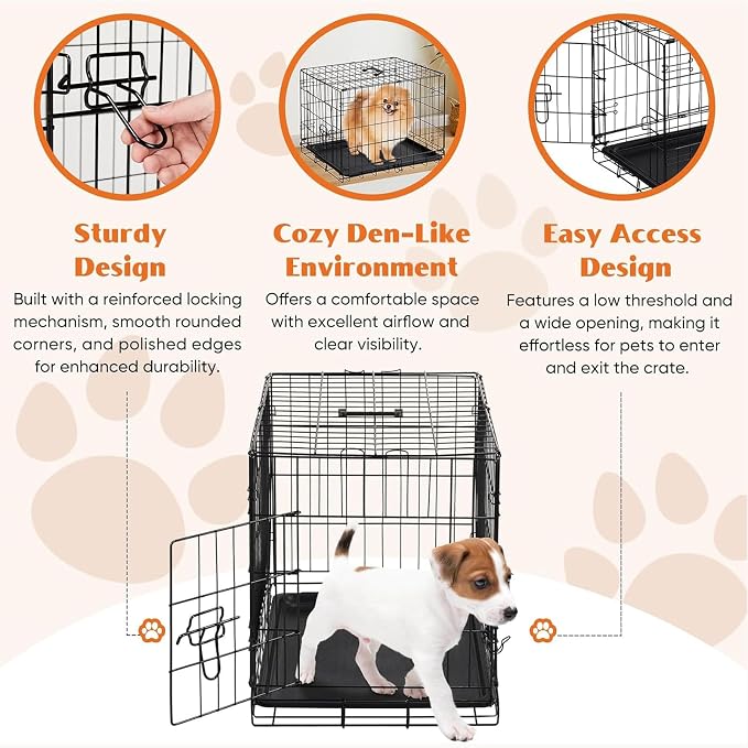 Sweetcrispy Dog Crate, 24 Inch Small Dog Puppy Cage, Foldable Pet Kennel | Single Door, Metal Kennel, Secure Lock, Removable Tray, Indoor Outdoor Training Travel