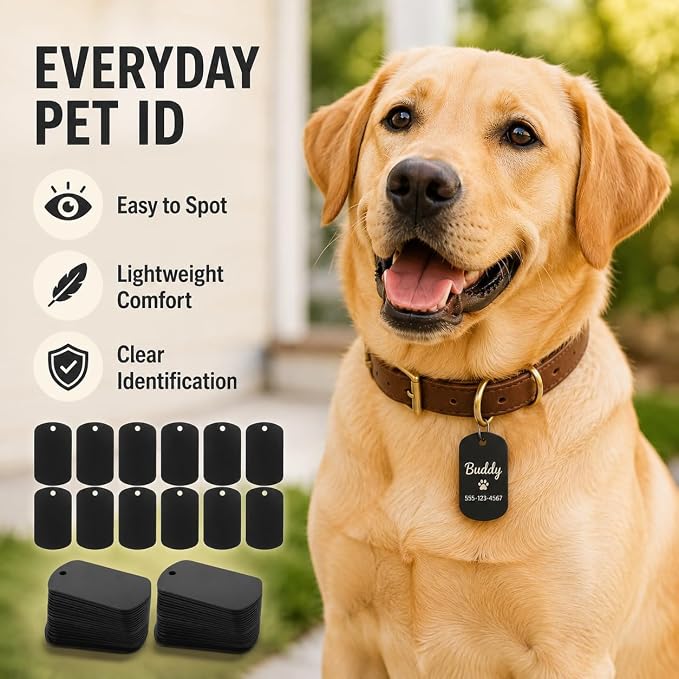 100Pcs Blank Dog Tags, Anodized Aluminum Blanks, Metal Tags Keychain Blanks Metal Tag for Engraving Stamping Craft (Black)