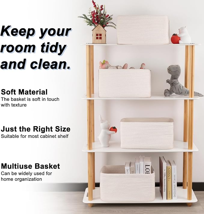 4 Pack Storage Baskets for Organizing, Woven Baskets for Shelves - Perfect for Toys, Books, Towels, and Clothes, Durable Gift Basket Bins Toy Storage, 15.7''Lx11.8''Wx7.8''H, White