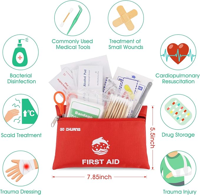 Small First Aid Kit 87 Pieces Travel Size Portable Emergency Medical Kit | Mini Compact First Aid Kit with Clean Treatment Protect Injuries for Emergency at Home Workplace Car Outdoor Activities