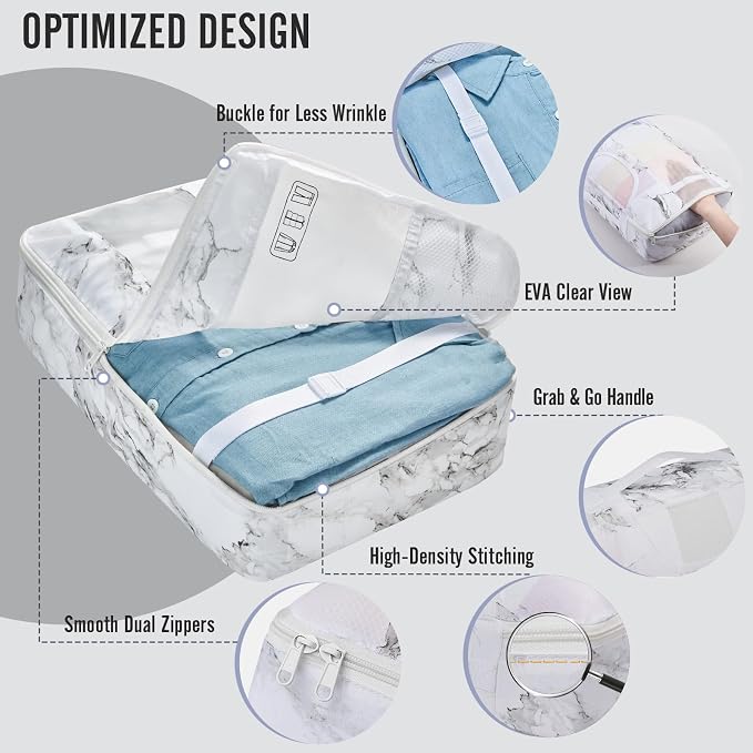 Veken 8 Set Packing Cubes for Travel Essentials, Suitcase Organizer Bags in 4 Sizes, Carry-On Luggage Accessories with Laundry Bag, Airplane Must Have with 99-Count Mesh Holes