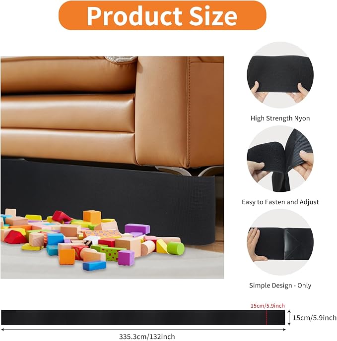 Widen Under Couch Blocker 132"x5.9", Toy Blocker & Robot Vacuum Blocker for Furniture Legs, Prevents Toys & Robovac from Going Under Sofa, Bed