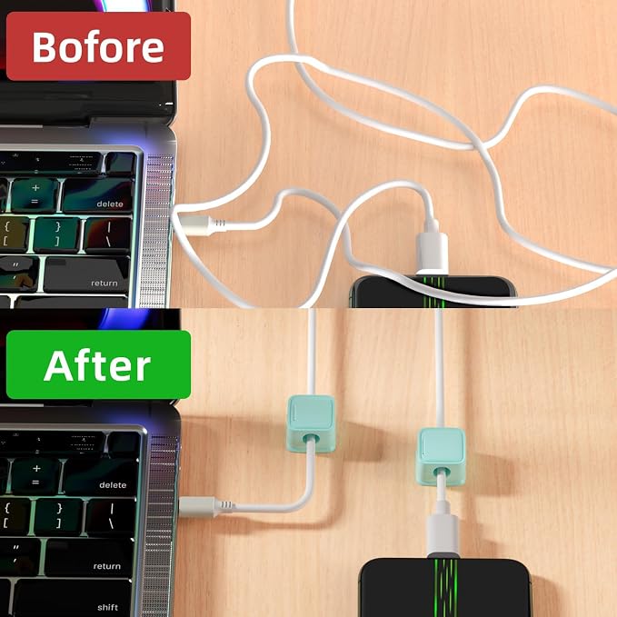 8 Pack Cord Organizer, Magnetic Cable Clips, Under Desk Management, Blue | 0.27in Cable Compatible,Strong Adheive Wire Holder Keeper,Easy Open Phone Charger Holder for Home Car Desk Nightstand Office
