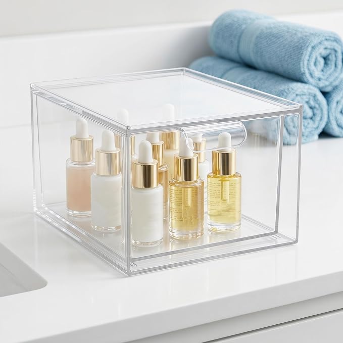 4pcs Stackable Pet Storage Drawers with Handle and Removable Dividers, Modular Design Protects and Preserves Accessories and Earrings, for Undersink Cabinets and Office Desktop